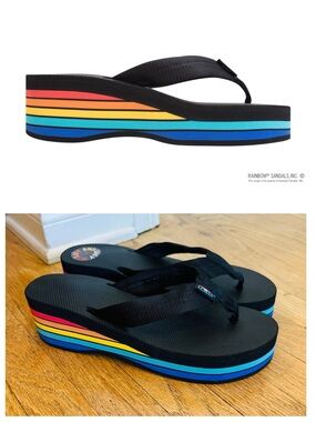 RAINBOW -New! - Six Layer Rainbow Wedge Sandals w/ Nylon Strap, 7.5-8.5